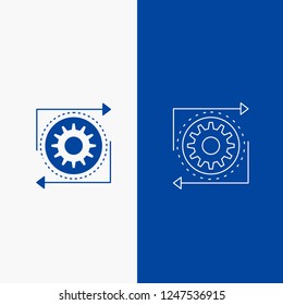 Business, gear, management, operation, process Line and Glyph web Button in Blue color Vertical Banner for UI and UX, website or mobile application