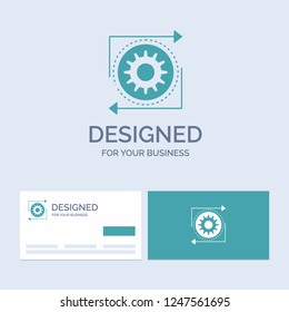 Business, gear, management, operation, process Business Logo Glyph Icon Symbol for your business. Turquoise Business Cards with Brand logo template.