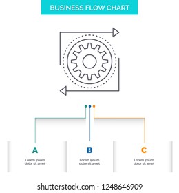 Business, gear, management, operation, process Business Flow Chart Design with 3 Steps. Line Icon For Presentation Background Template Place for text