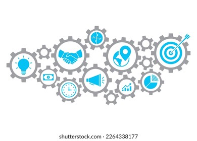 Business gear mechanism concept.  Business icons with gears.