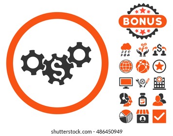 Business Gears icon with bonus elements. Vector illustration style is flat iconic bicolor symbols, orange and gray colors, white background.