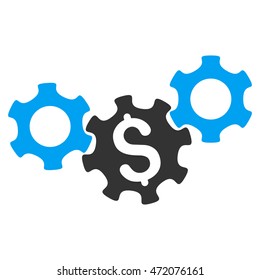 Business Gears icon. Vector style is bicolor flat iconic symbol with rounded angles, blue and gray colors, white background.