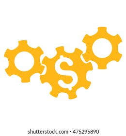 Business Gears icon. Vector style is flat iconic symbol with rounded angles, yellow color, white background.