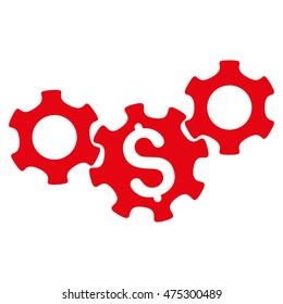 Business Gears icon. Vector style is flat iconic symbol with rounded angles, red color, white background.