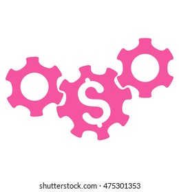 Business Gears icon. Vector style is flat iconic symbol with rounded angles, pink color, white background.