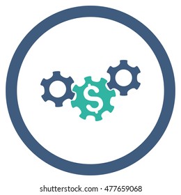 Business Gears rounded icon. Vector illustration style is flat iconic bicolor symbol, cobalt and cyan colors, white background.