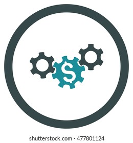 Business Gears rounded icon. Vector illustration style is flat iconic bicolor symbol, soft blue colors, white background.