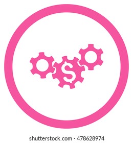 Business Gears rounded icon. Vector illustration style is flat iconic symbol, pink color, white background.