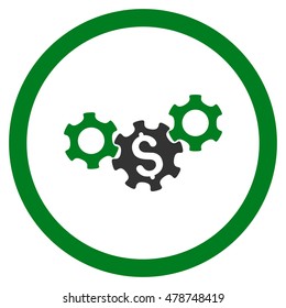 Business Gears rounded icon. Vector illustration style is flat iconic bicolor symbol, green and gray colors, white background.