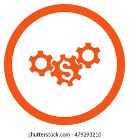 Business Gears rounded icon. Vector illustration style is flat iconic symbol, orange color, white background.