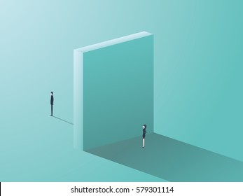 Business gender inequality concept with businessman and businesswoman symbol and huge wall between them. Eps10 vector illustration.