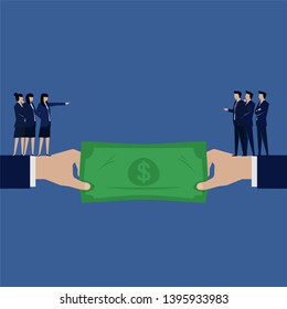 Business gender issues pull money between male and female. Illustration For Wallpaper, Banner, Background, Book Illustration, And Web Landing Page.