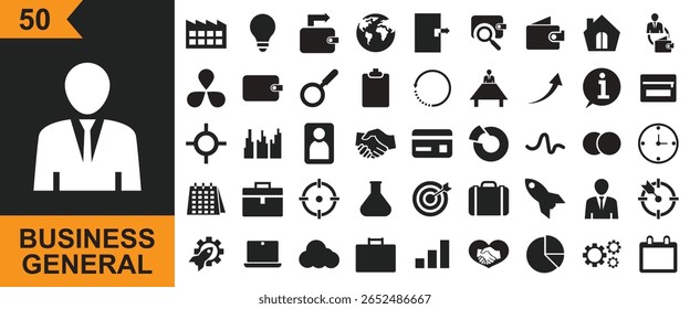 Ícone geral de negócios. Design para pasta, gráfico, crédito, cartão, carteira, handshake, calendário, relógio, lâmpada, ideia, alvo, etc Vetor para sites, interfaces móveis, apresentações, banner. 