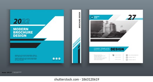 Business Geometric Cover Design, Construction. Abstract City. Brochure Template.. Title Page Set. Blue Geometric Design, Figures, Square, Booklet, Layout. Modern, Logo, Icon. Annual Report, Title. Ad Text, Font