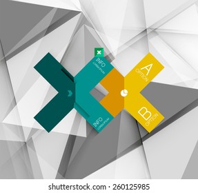Business geometric option steps infographics. Color glossy shapes - buttons with numbers, letters and icons 