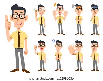 Business gesture and facial expression of short sleeve shirt wearing _ 9 kinds
