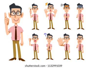 Business gesture and facial expression of short sleeve shirt wearing _ 9 kinds
