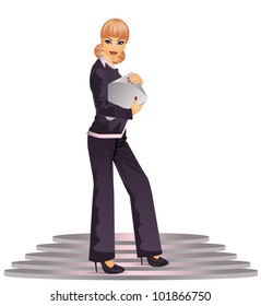 Business girl and career ladder , vector illustration