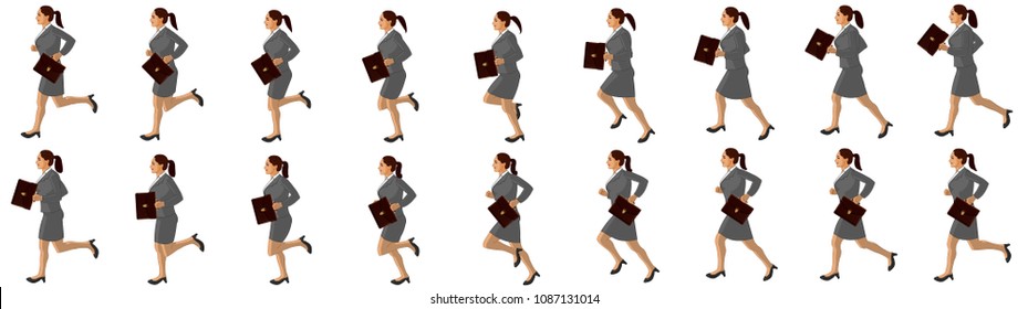 Business Girl Running Animation Sprite Sheet