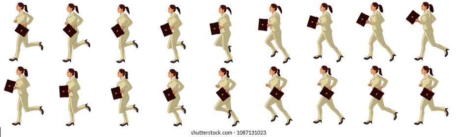 Business Girl Running Animation Sprite Sheet