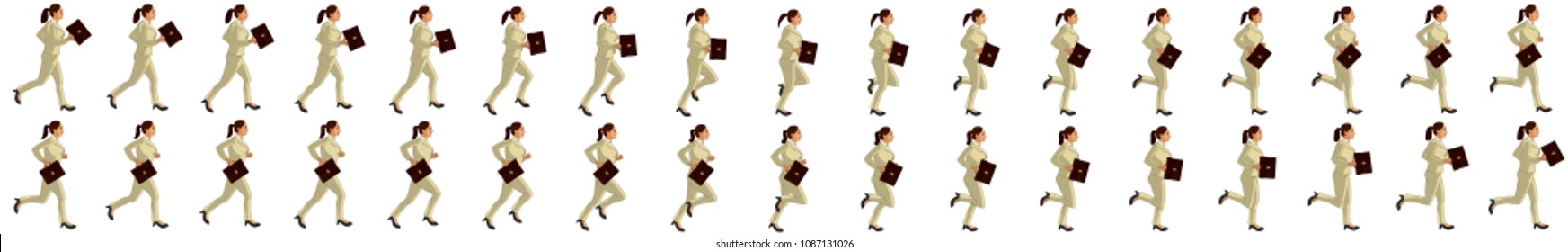 Business Girl Running Animation Sprite Sheet