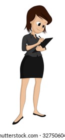 Business girl.She was taking notes report.Vector clip art illustration