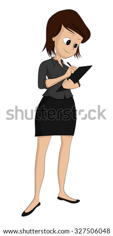 Business girl.She was taking notes report.Vector clip art illustration