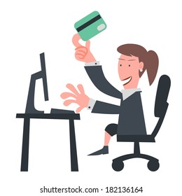 Business Girl Using Credit Card on Internet