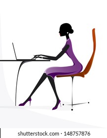 business girl woman laptop notebook vector