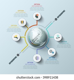 Business Global Infographic Banner. Business Global Template With Circles. Can Be Used For Workflow Layout, Banner, Diagram, Web Design