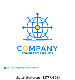 business, global, international, network, web Blue Yellow Business Logo template. Creative Design Template Place for Tagline.