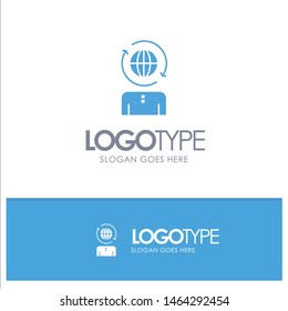 Business, Global, Management, Modern Blue Solid Logo with place for tagline. Vector Icon Template background