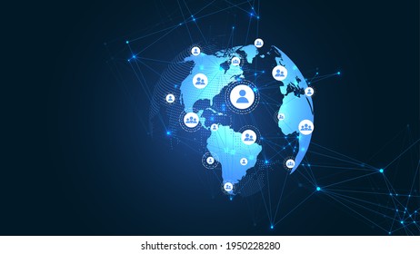 Business global network connection. World map point and line composition concept of global business. Global internet technology. Big data visualization. Vector illustration