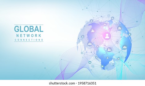 Business global network connection. World map point and line composition concept of global business. Global internet technology. Big data visualization. Vector illustration