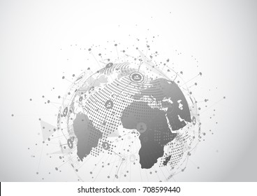 Conexión de red global de negocios. Concepto de punto de mapa mundial y composición de línea de los negocios globales. Ilustración vectorial