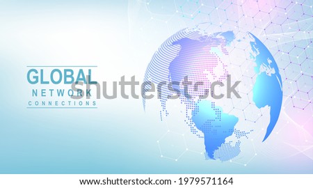 Business global network connection. World map point and line composition concept of global business. Global internet technology. Big data visualization. Vector illustration.