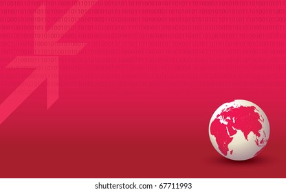 A business globe background in pink or red. Editable vector illustration.