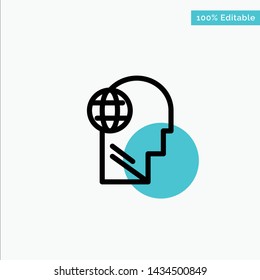 Business, Globe, Head, Mind, Think turquoise highlight circle point Vector icon