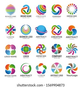 Business globe logo. Advertising abstract round colored shapes graph colored circle elements travel company world vector globe