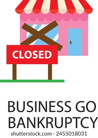 Business go bankruptcy color icon, economic crisis and money loss, downturn symbol. Closed store, kiosk, or shop building. Isolated vector linear sign of financial distress, fail and bankruptcy