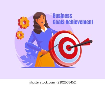 Business goal achievement with dart hitting a target on the center