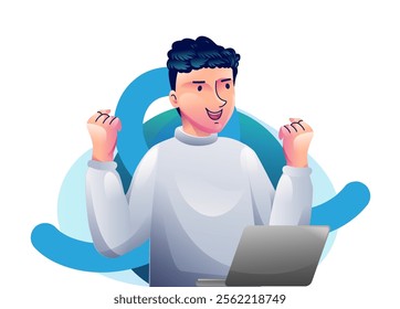 Business goal celebrating. Celebrating success and victory. Concept of win, achievement and luck. Winners rejoicing their triumph. Modern flat design illustration.