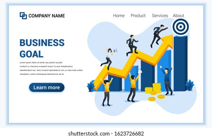 Business goal concept with businessman run through column by column to the target for their success. Goal achievement, Partnership, Leadership, Successful teamwork. Flat vector illustration