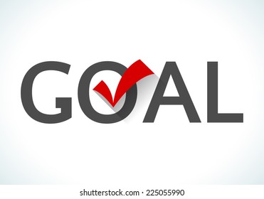 Business goal concept. Goal icon with red check mark on white background. Design ideas achieve execute goals and objectives.