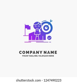 business, goal, hit, market, success Purple Business Logo Template. Place for Tagline.