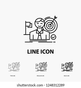 business, goal, hit, market, success Icon in Thin, Regular and Bold Line Style. Vector illustration