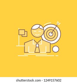 business, goal, hit, market, success Flat Line Filled Icon. Beautiful Logo button over yellow background for UI and UX, website or mobile application