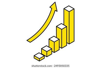 Imagen de objetivos de negocio, ilustración de dibujo de línea simple de una gráfica ascendente, isométrica, Ilustración vectorial