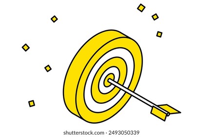 Business goal image, simple line drawing illustration that hits the target, isometric, Vector Illustration