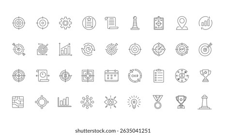 Business Goal Line Icons Set  Minimal Outline Icons for Strategy, Success, and Growth